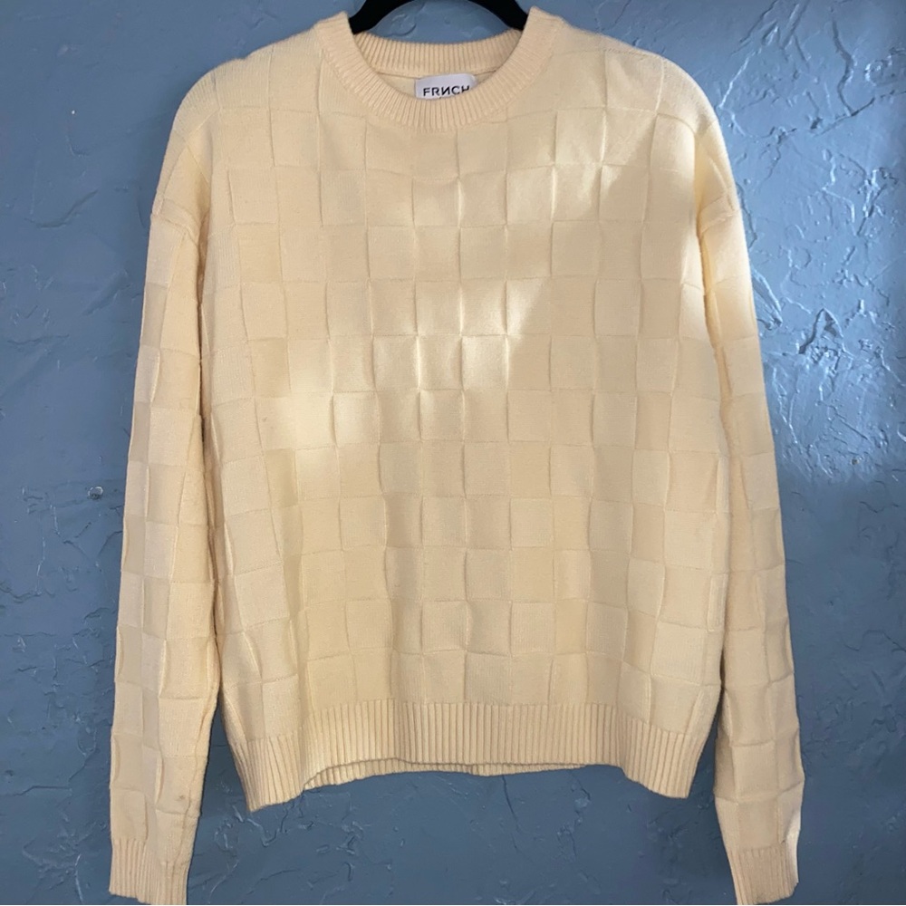 FRNCH París Checkered Textured Cream Sweater